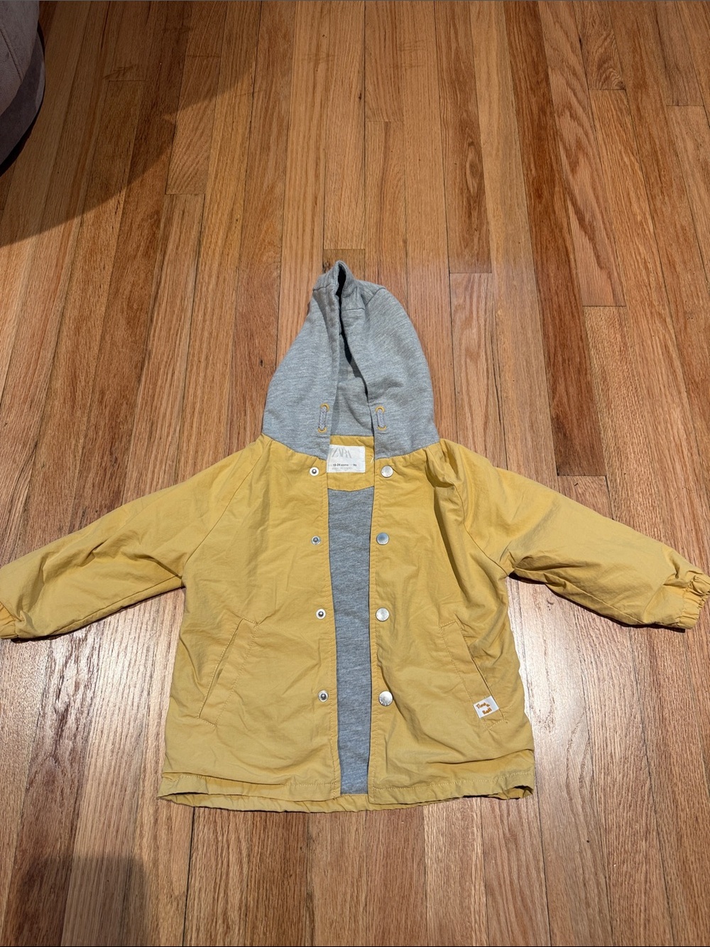 Zara infant Yellow Hooded Jacket with Gray Lining size 18-24 months